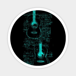 Teal Neon Acoustic Guitar Da Vinci blueprint Acoustic Guitar Magnet